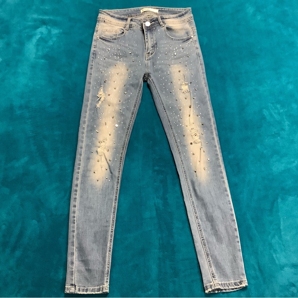 GHIACCIO & LIMONE Not Denim Stoned Studded Stretch Jeans M